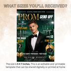 Boy Prom Send Off Party Invitation, Prom King with photo invite, Green Prom Night Flyer Card, High School Prom Digital Printable Template