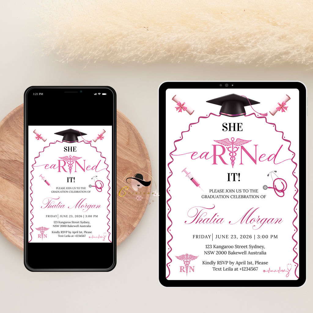 Pink Nurse Graduation Invitation for Her, Pink RN BSN LPN Cna Pinning Ceremony Invite, Nursing Grad Invite Editable Canva Printable Template