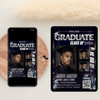 Boy Graduation Invitation, Senior Grad Party with photos invite, Male College High school Graduates Announcement, Blue Silver Flyer Template