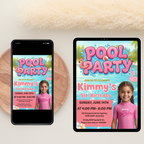 Kids Pool Party Birthday Invitation with Photo, Tropical Summer Splash Party Invite, Girl Splish Splash Invite, Editable Canva Template