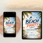 Beach Party Invitation, Tropical Summer Birthday Invite, Adult Beach Bash, Island Theme Celebration, Editable Canva Printable Template