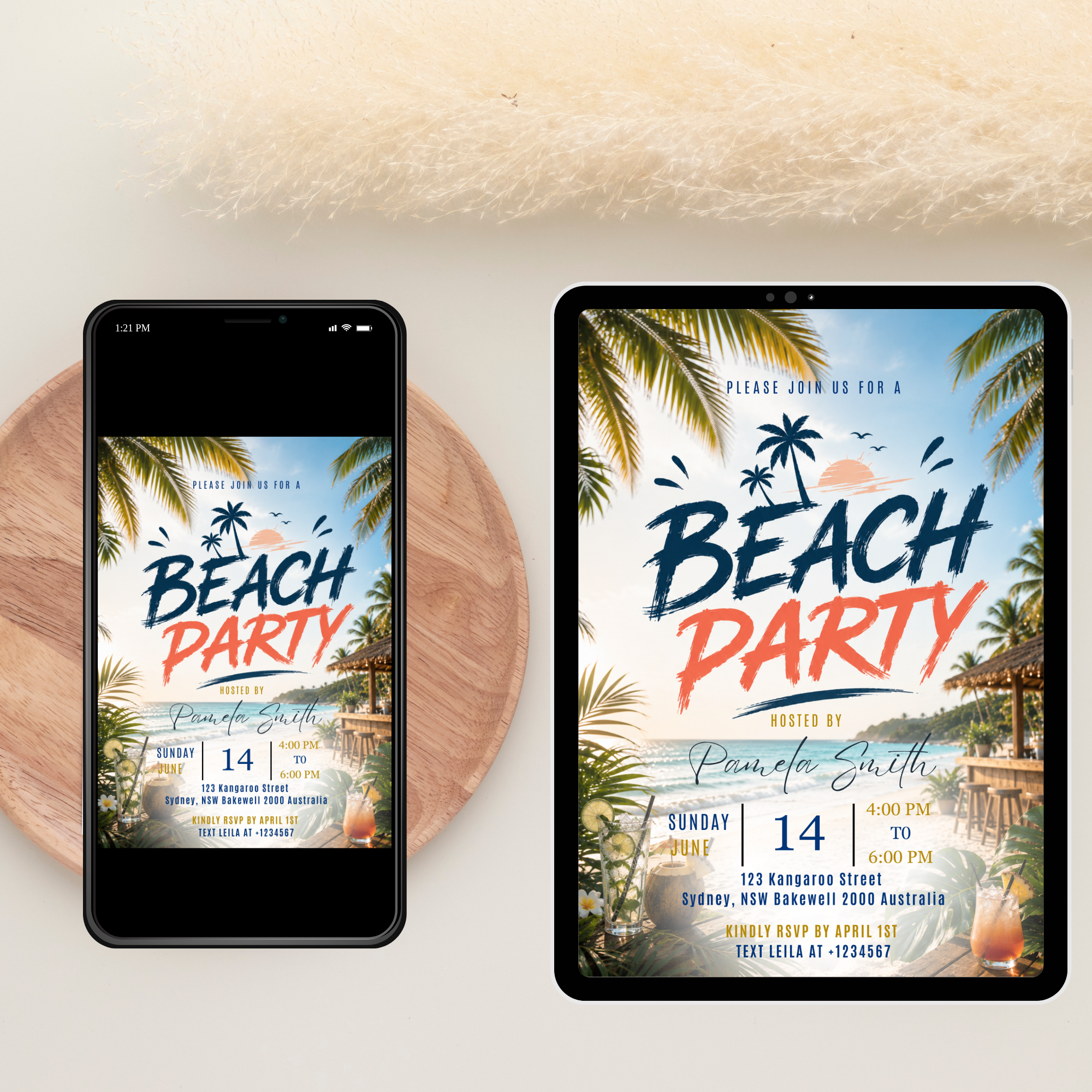 Beach Party Invitation, Tropical Summer Birthday Invite, Adult Beach Bash, Island Theme Celebration, Editable Canva Printable Template