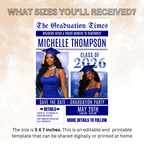 Blue Newspaper Graduation Save the Date Invitation with Photo, Senior Grad Party Invite, Class 2026 Boy Girl, Digital Printable Template