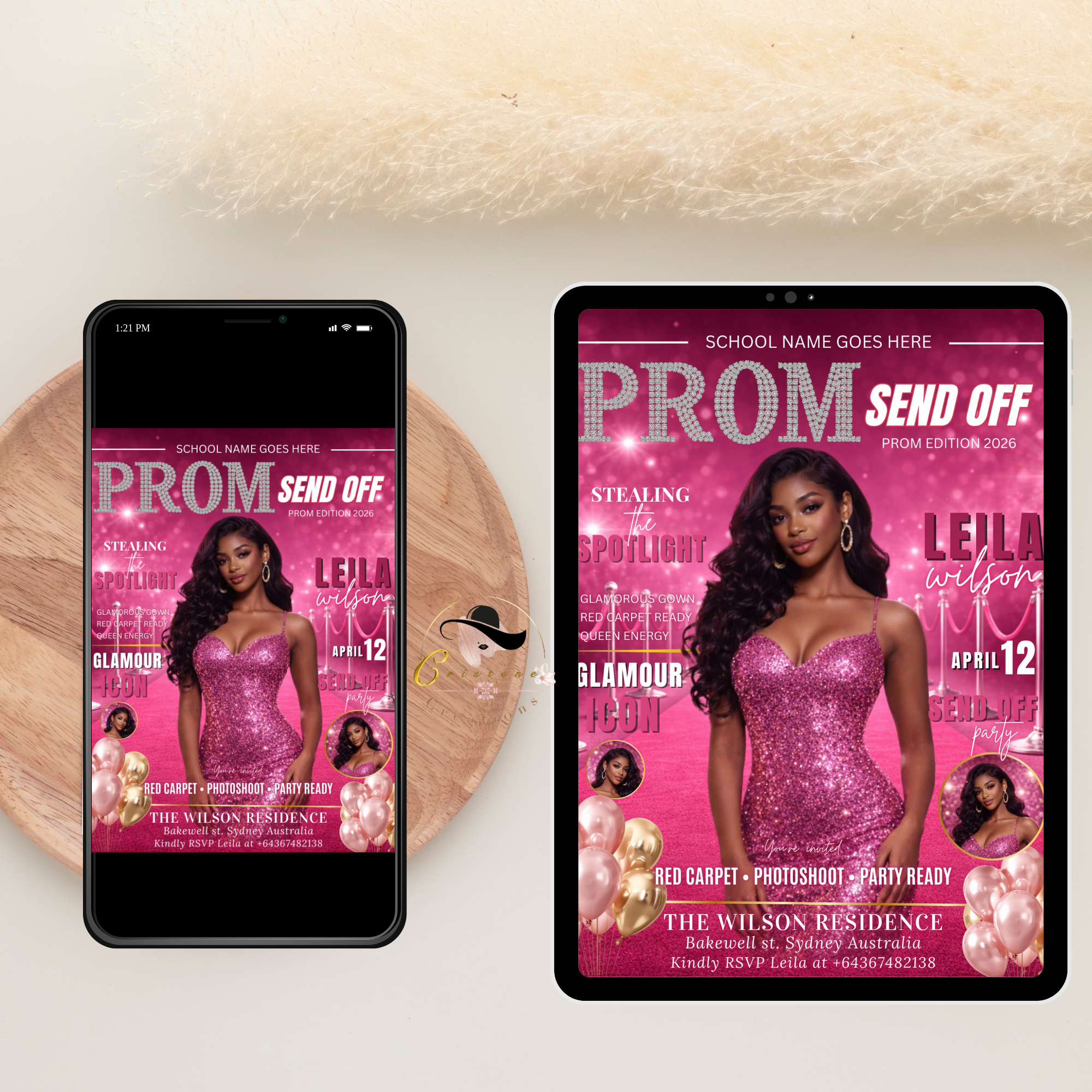 Pink Prom Send Off Party Invitation, Prom Queen with photo invite, Girls Prom Night Flyer, Glam Magazine Cover, Digital Printable Template