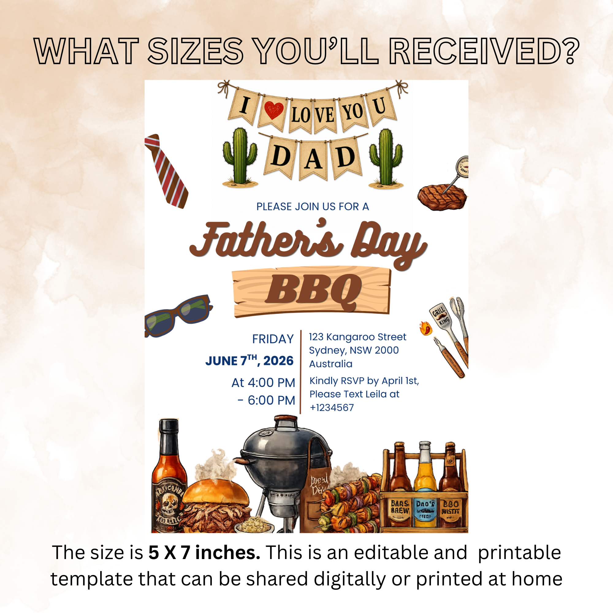 Father’s Day BBQ Cookout Invitation, Dad Party Invite, Pool Party Food Drinks Whiskey, Barbecue Invite, Printable Digital Canva Template