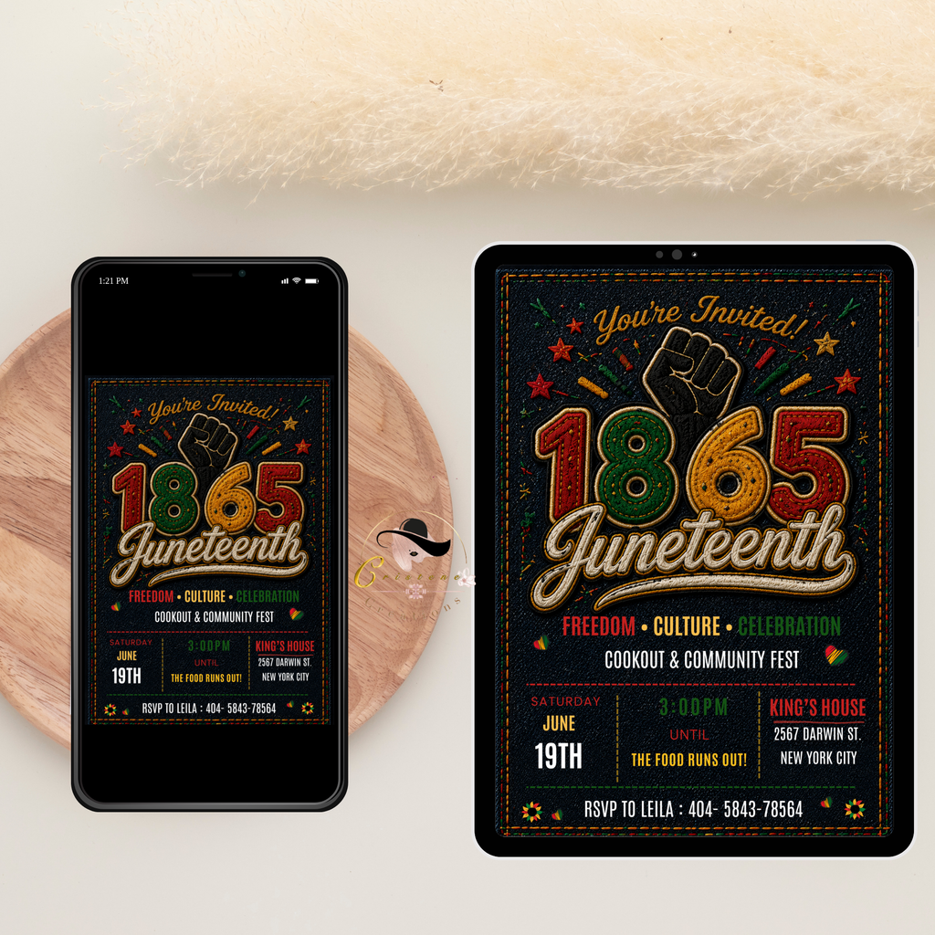 Juneteenth BBQ Party Invitation, June 19th Emancipation Day Black Freedom Celebration, 1865 Invite, Cookout Invite, Printable Canva Template