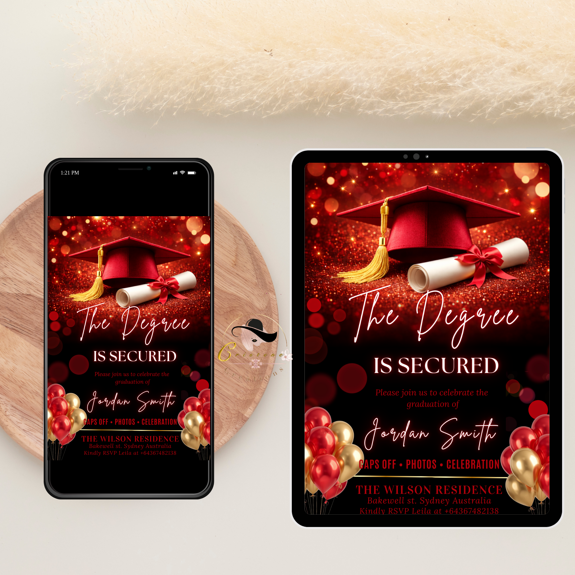 Red Graduation Announcement Invitation, Senior Grad Party invite, High School Class of 2026 Boy Girl Flyer Card, Digital Printable Template