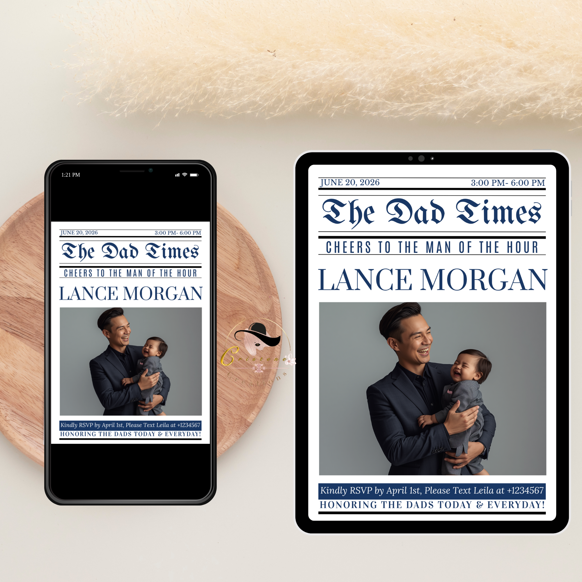 Newspaper Fathers Day Invitation with Photo, Dad Party Invite, Brunch or Dinner Invite, Editable Canva Template, Printable Celebration Card