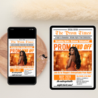 Newspaper Prom Send Off Invitation, Prom Queen with photo invite, Teen Girl Prom Night Party Flyer, Orange Prom, Digital Printable Template