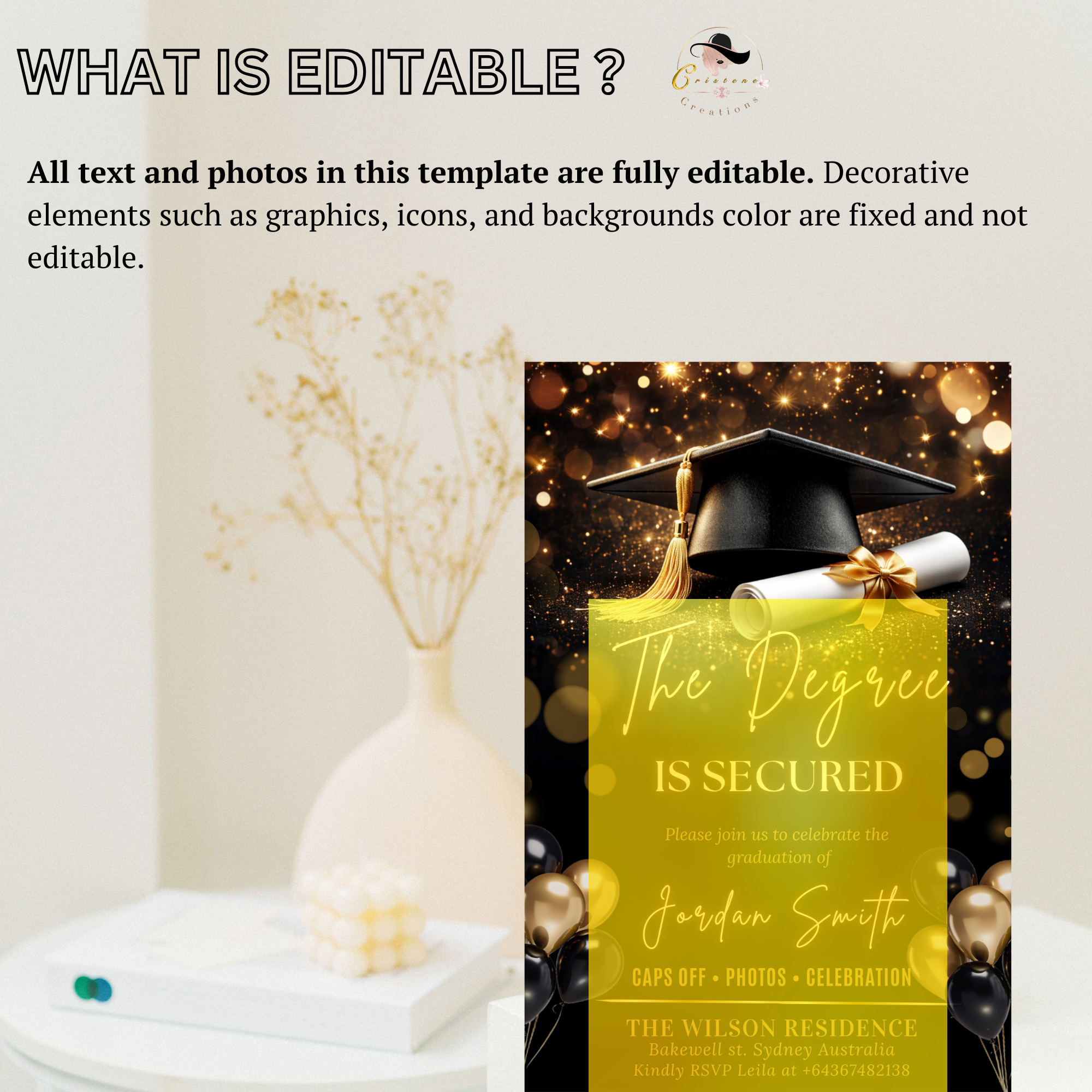 Black Gold Graduation Announcement Invitation, Senior Grad Party invite, Class of 2026, Boy Girl Flyer Card, Digital Printable Template