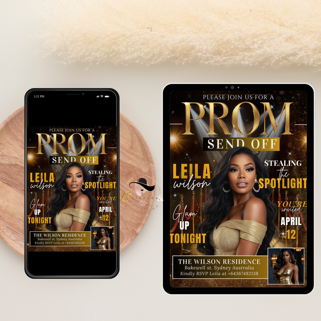 Black Gold Prom Send Off Party Invitation, Prom Queen with photo invite, Girls Prom Night Flyer, Magazine Cover, Digital Printable Template