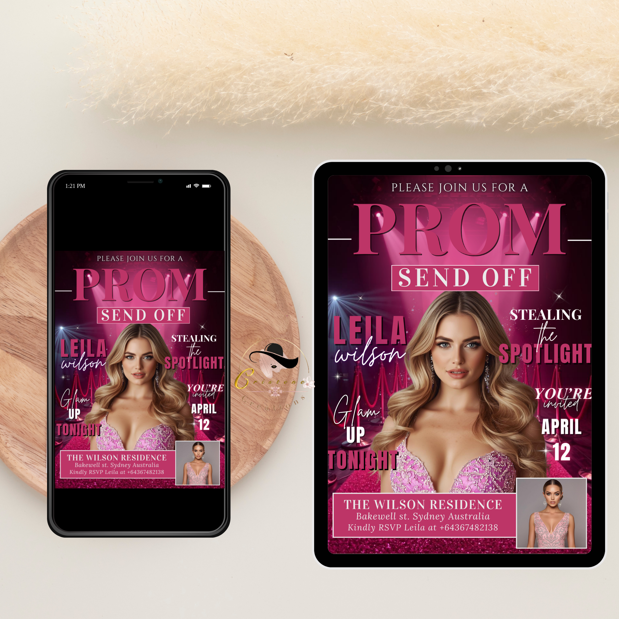 Pink Prom Send Off Invitation, Prom Queen with photo invite, Teen Girl Prom Night Party Flyer, High School Prom, Digital Printable Template