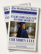 Graduation Newspaper Template with Photo, Class of 2026 Grad Announcement Invite for Him and Her, Editable Canva Blue Newspaper Invitation