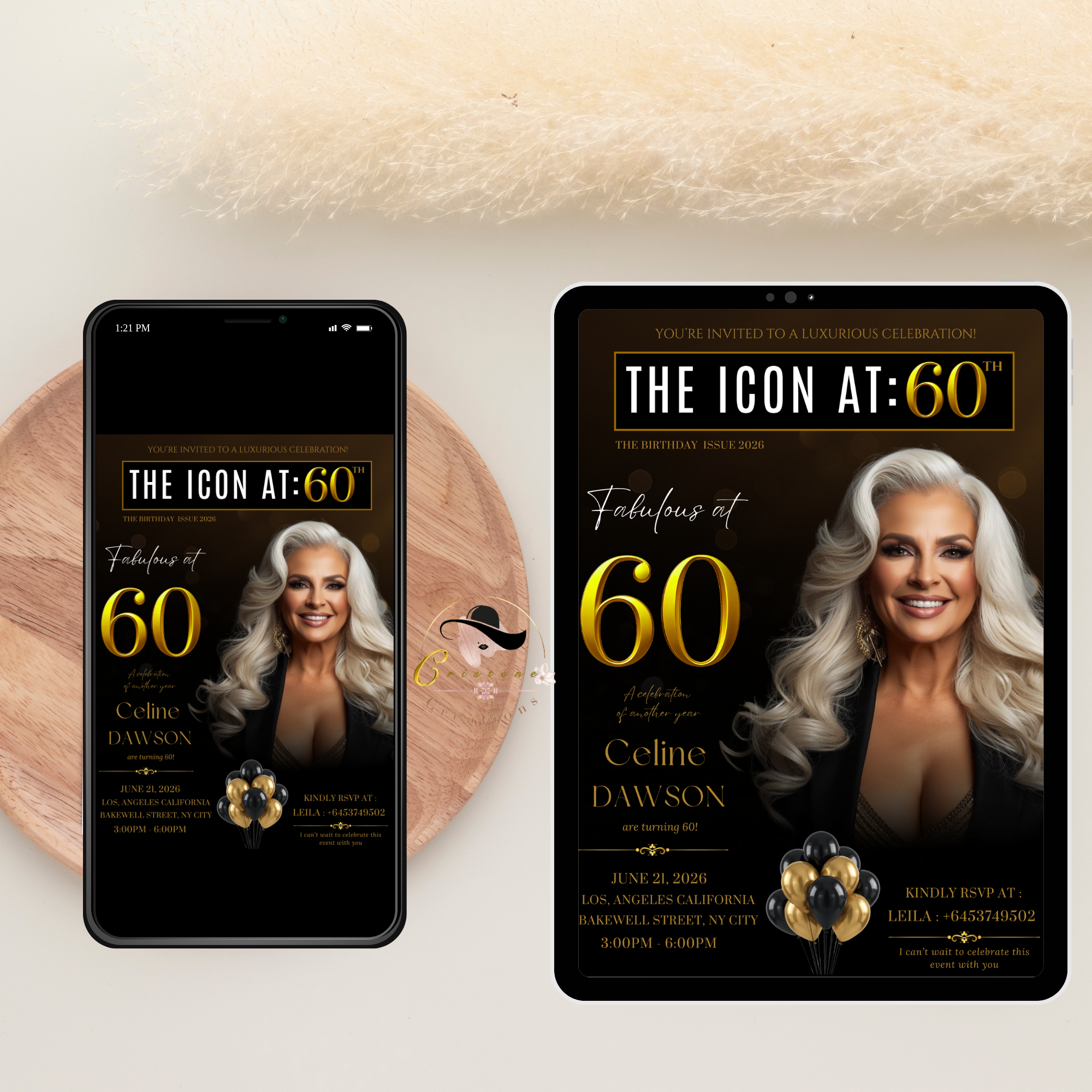 Black Gold 60th Birthday Invitation, 60 and Fabulous Invite, Elegant Party Dinner Brunch, Sixtieth Birthday Card, Photo Canva Template
