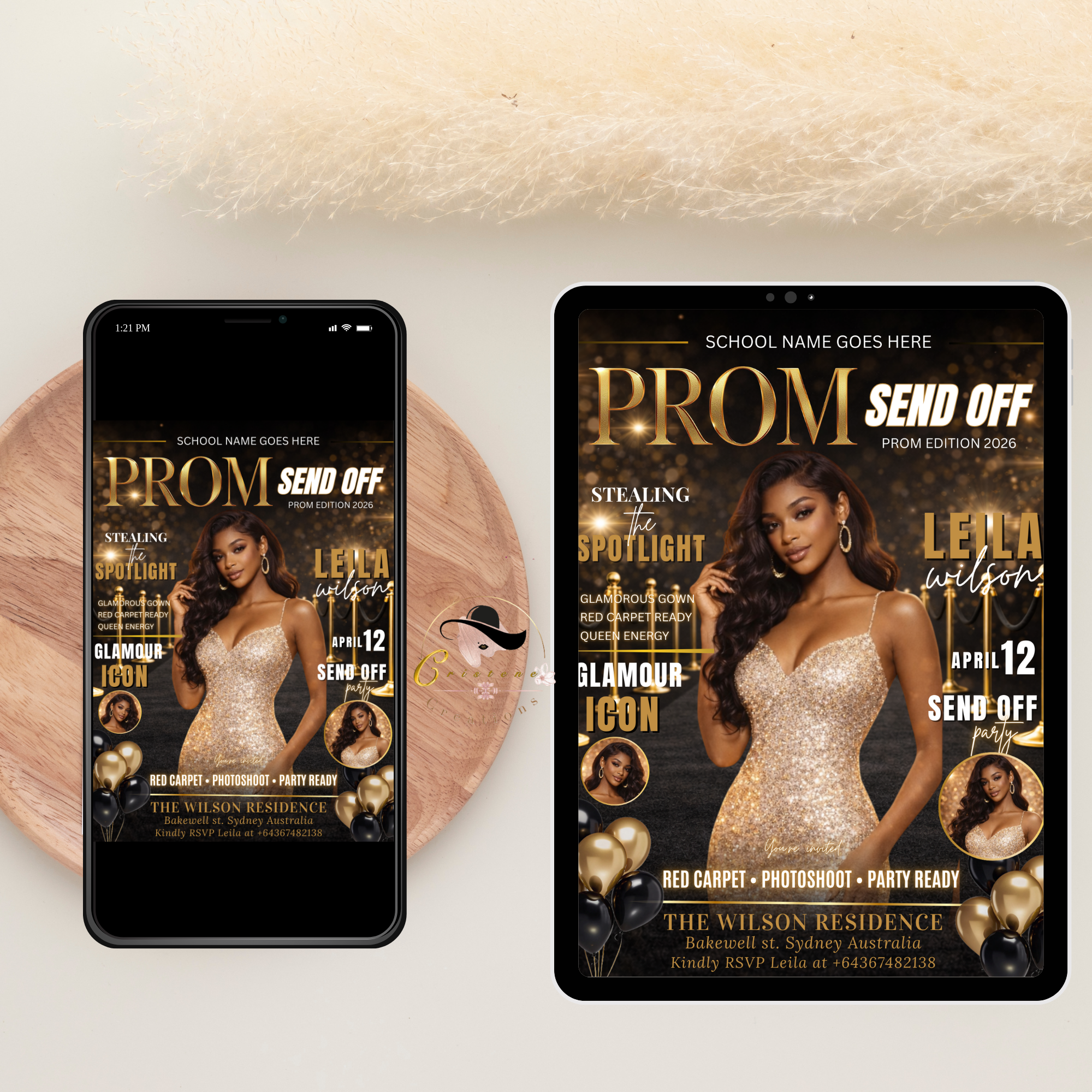 Black Gold Prom Send Off Invitation, Prom Queen with photo invite, Girls Prom Night Party Flyer, Magazine Cover, Digital Printable Template