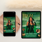 Green Gold Prom Send Off Party Invitation, Prom Queen with photo invite, Girls Prom Night Flyer, Magazine Cover Digital Printable Template