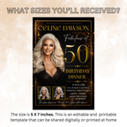 50th Birthday Invitation for Man and Woman, Black and Gold 50 and Fabulous Invite, Dinner Brunch Party Invite, Editable Canva Template