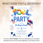 4th of July Pool Party Invitation, Independence Day BBQ Cookout Invite, Summer Pool Party, Fourth of July, Patriotic Editable Canva Template