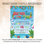 Graduation Pool Party Invitation, Kids Summer Beach Grad Invite, Hello Pool Goodbye School, Boy Girl Printable Editable Canva Template