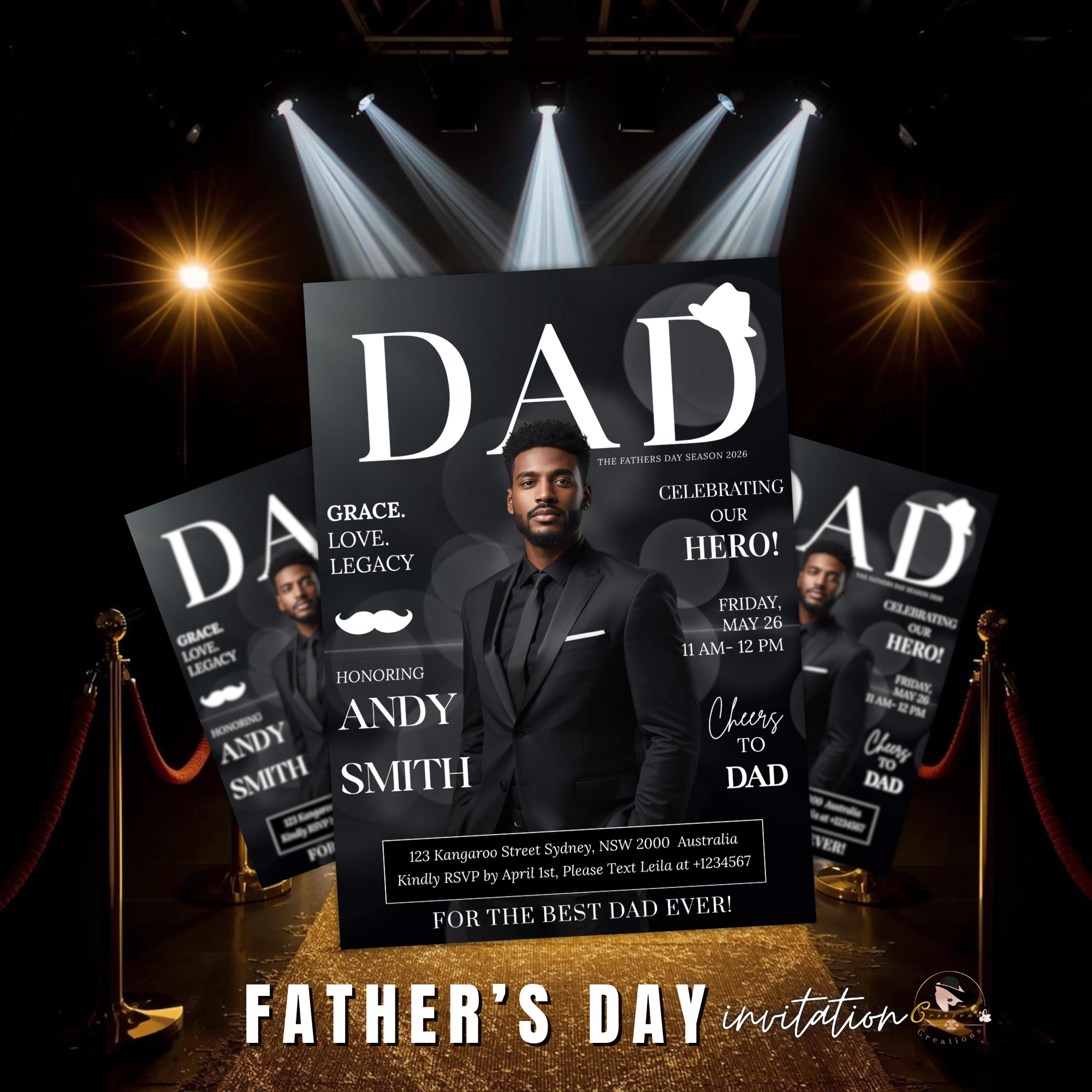 Father’s Day Invitation Magazine Style with Photo, Suit and Tie Dad Party Invite, Brunch or Dinner Invite, Canva Printable Digital Template