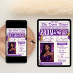 Newspaper Prom Send Off Party Invitation, Purple Prom Queen with photo invite, Girls Prom Night Flyer Card, Digital Printable Template