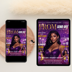 Purple Gold Prom Send Off Party Invitation, Prom Queen with photo invite, Girls Prom Night Flyer, Magazine Cover, Digital Printable Template