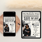 Graduation Save the Date with Photo Invitation, Newspaper Theme Grad Invite, Class of 2026 Girl Boy Invite, Editable Canva Template