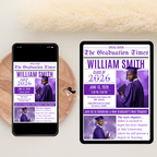 Newspaper Graduation Announcement Invitation with Photo, Senior High School Grad Invite for Boy and Girl, Class of 2026 Canva Template
