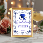 Blue Coquette Graduation Table Signs Bundle, Senior Grad Favor sign, College Fund Sign, Food Sign, Graduates Party Decor Printable Template