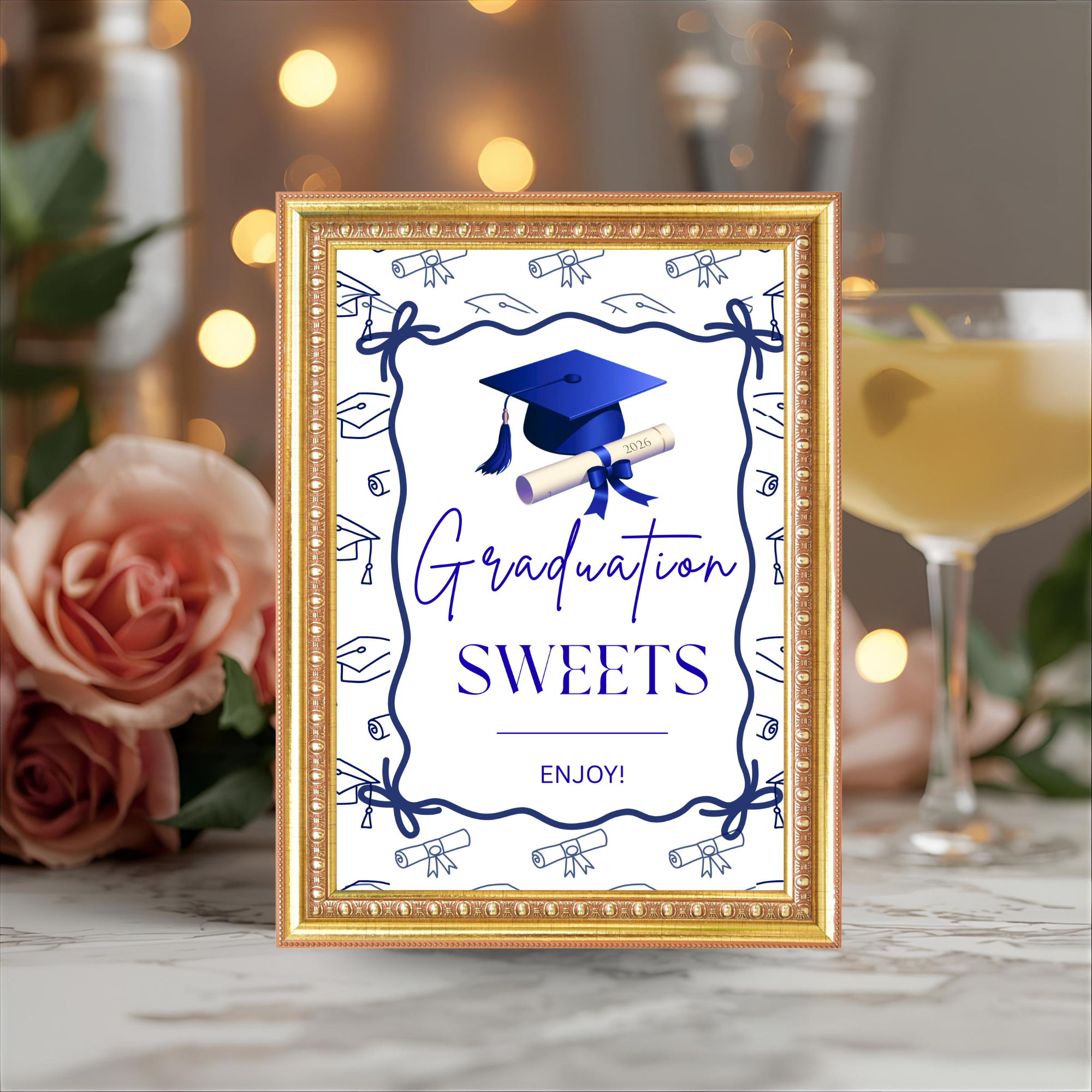 Blue Coquette Graduation Table Signs Bundle, Senior Grad Favor sign, College Fund Sign, Food Sign, Graduates Party Decor Printable Template