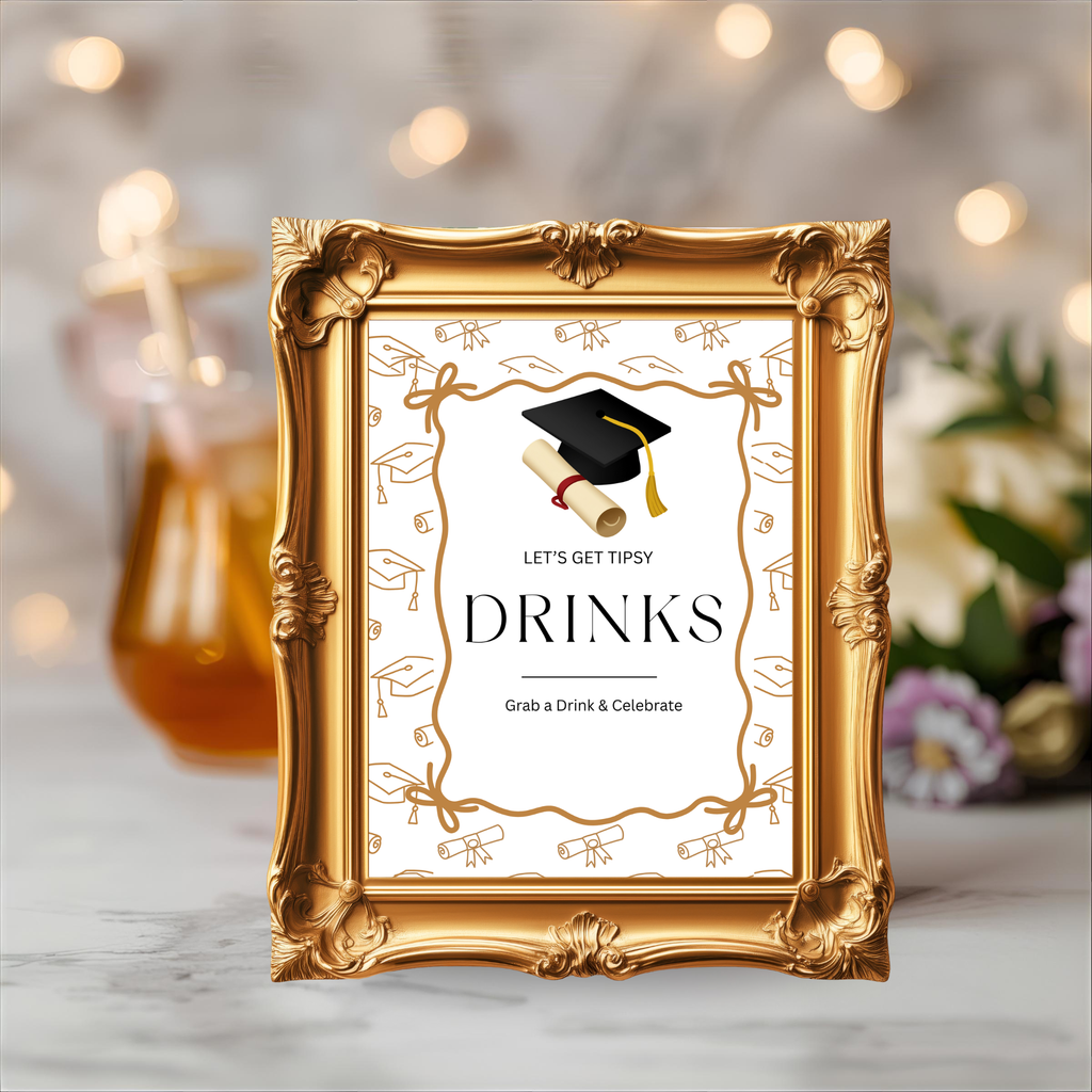 White Gold Coquette Graduation Table Signs Bundle, Senior Grad Favor sign, College Fund Sign, Woman Graduates Party Decor Printable Template