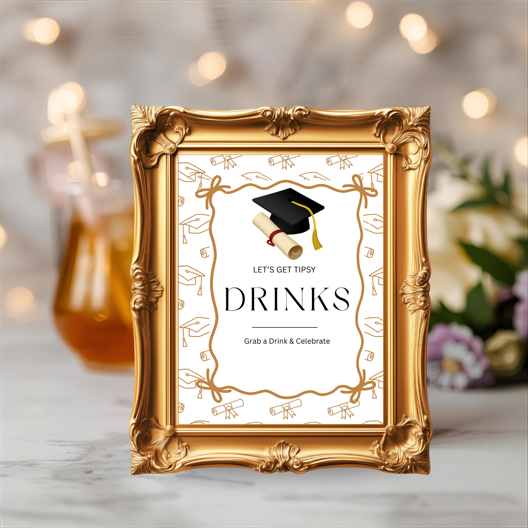 White Gold Coquette Graduation Table Signs Bundle, Senior Grad Favor sign, College Fund Sign, Woman Graduates Party Decor Printable Template