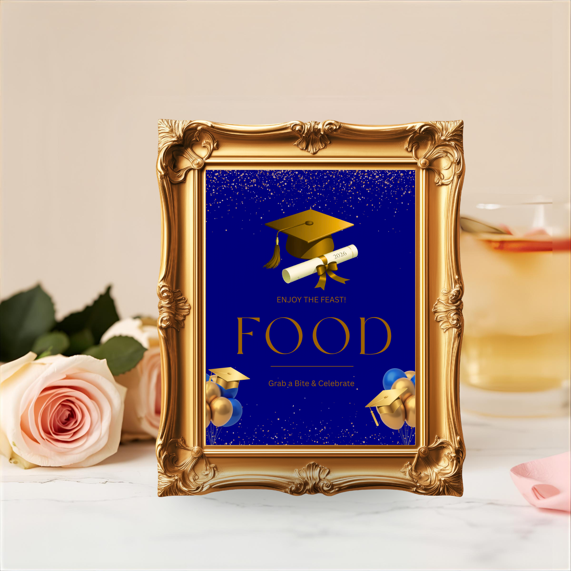 Blue Gold Graduation Party Table Signs Bundle, Senior Grad Favor sign, Dessert Sign, Food Cocktails Sign, Graduates Decor Printable Template