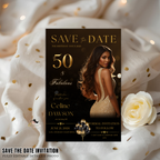 Black Gold 50th Birthday Save the Date Invitation, Save Date Party with Photo, Elegant Dinner Event Invite, Printable Canva Digital Template