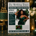 Green Newspaper Birthday Party Invitation with Photo, Woman Dinner & Brunch Invite, Retirement Invite, Editable Printable Digital Template