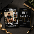 Graduation Invitation with Photo for Him, Class of 2026 Grad Announcement, High School College Grad Party, Black Printable Editable Template