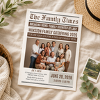 Newspaper Family Reunion Invitation with Photo, Family Gathering Party Invite, Brunch Dinner Printable Editable Digital Canva Template