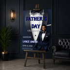 Blue Fathers Day Welcome Sign with Photo, Elegant Tuxedo Gentleman Party Sign, Birthday Retirement Sign For Him, Printable Editable Template