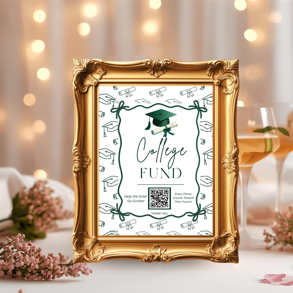 Green Coquette Graduation Table Signs Bundle, Senior Grad Favor sign, College Fund Sign, Food Sign, Graduates Party Decor Printable Template