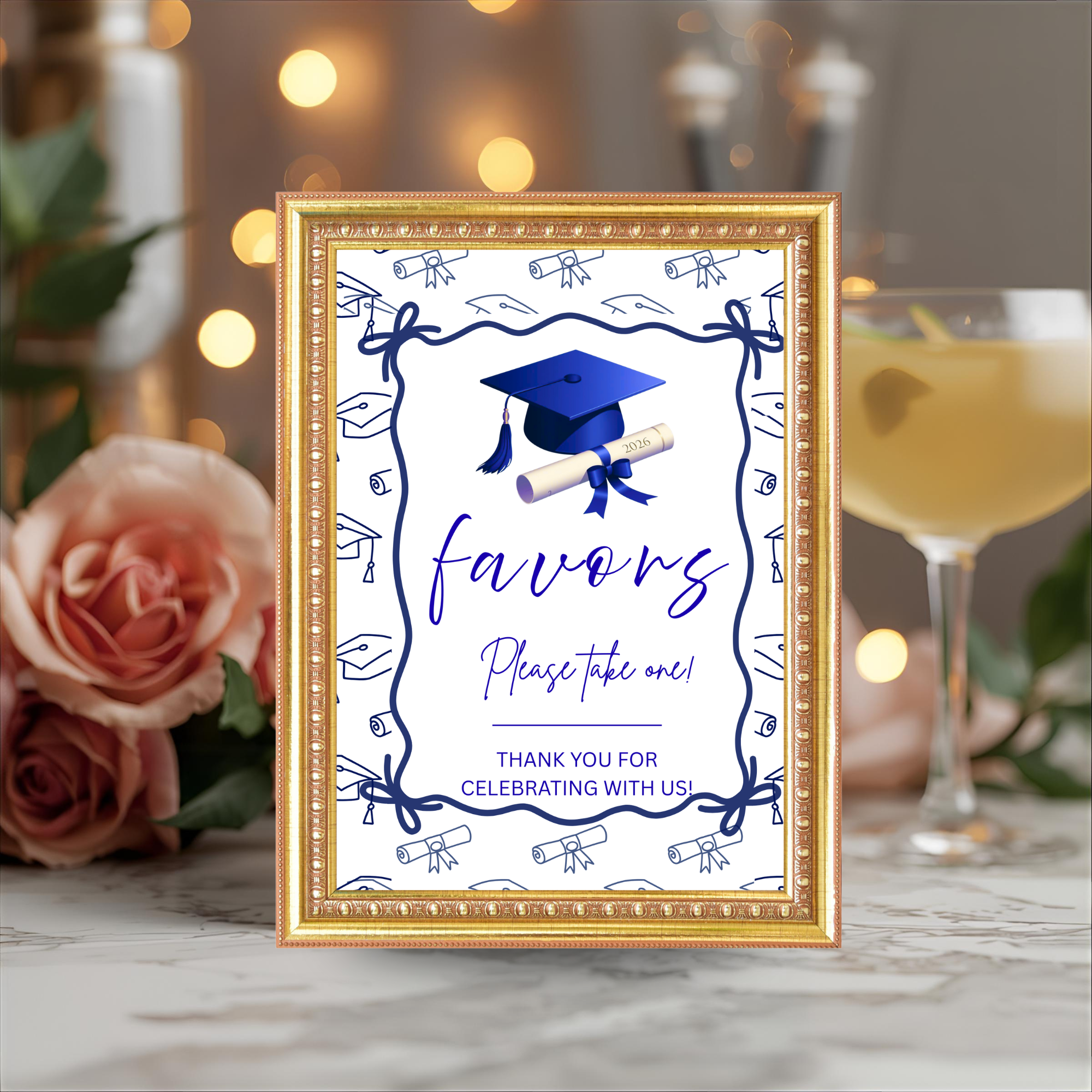 Blue Coquette Graduation Table Signs Bundle, Senior Grad Favor sign, College Fund Sign, Food Sign, Graduates Party Decor Printable Template