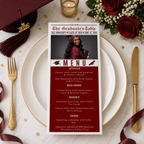 Newspaper Graduation Menu Template, Class of 2026 Grad Party Dinner Menu Card For Him and Her, Maroon Graduates Menu, Printable Canva