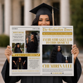 Graduation Announcement Newspaper Template with Photo, Class of 2026 for Boys and Girls, Senior Grad Invite, Gold Editable Printable Canva