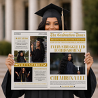 Graduation Announcement Newspaper Template with Photo, Class of 2026 for Boys and Girls, Senior Grad Invite, Gold Editable Printable Canva