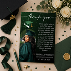 Graduation Thank You Card with Photo, High School College Grad Party Thank You Note For Him Her, Green Editable Printable Digital Template