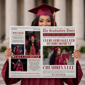 Graduation Newspaper Template with Photo, Class of 2026 Grad Announcement for Him and Her, Maroon Red Editable Canva Printable Invitation