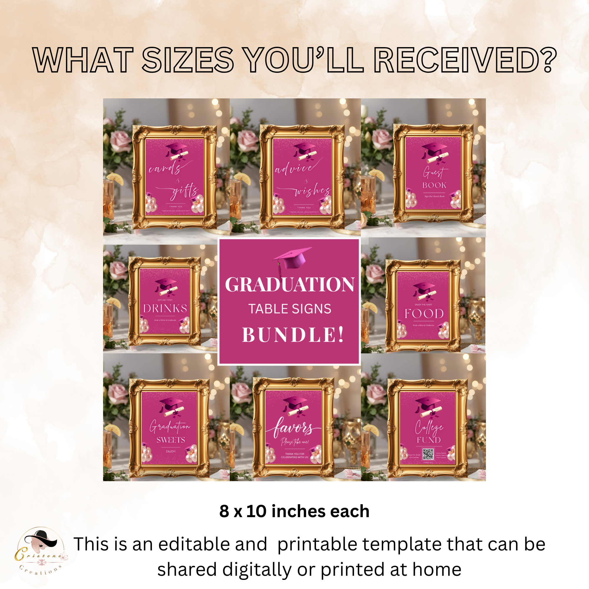Pink Graduation Party Table Signs Bundle, Senior Grad Favor sign, Dessert Sign, Food and Drinks Sign, Woman Graduates Printable Template