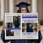 Graduation Newspaper Template with Photo, Class of 2026 Grad Announcement Invite for Him and Her, Editable Canva Blue Newspaper Invitation