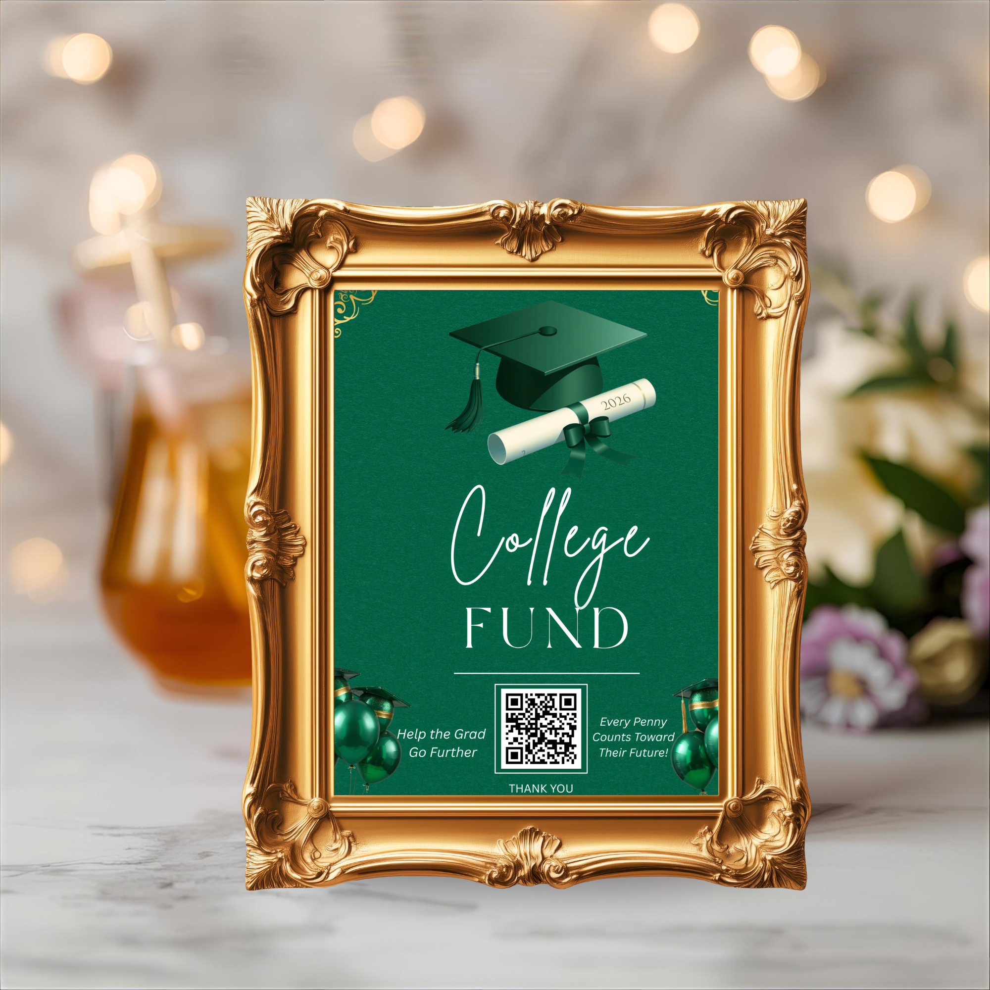 Green Gold Graduation Party Table Signs Bundle, Senior Grad Favor sign, Dessert Sign, College Fund Sign, Graduates Decor Printable Template