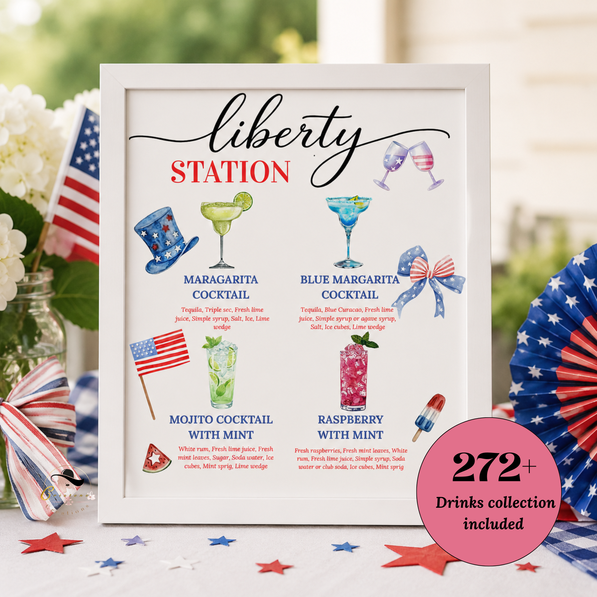 4th of July Drink Menu Sign, Patriotic Signature Drinks, Fourth Of July Cocktails Sign, Red White Blue Printable Template