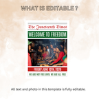 Newspaper Juneteenth Welcome Sign Template with Photo, Black Freedom Day BBQ Cookout Celebration, June 19th Party Sign Printable Template